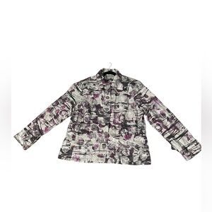 Chicos Women's Size 2 (med) Purple Gray Silver Metallic 100%Linen Jacket Blazer